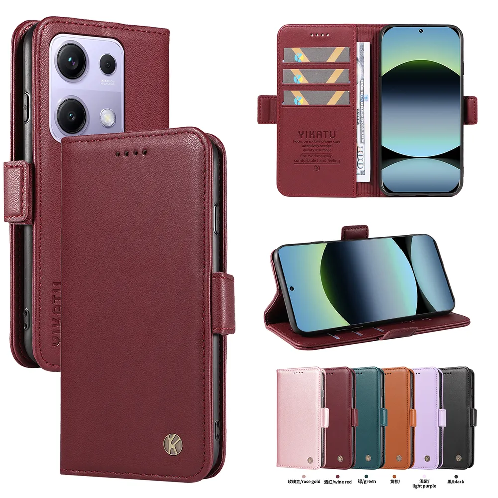 YIKATU YK-003 For Xiaomi Redmi Note 13 Pro 4G PU Leather Wallet Cover Magnetic Clasp Phone Stand Case