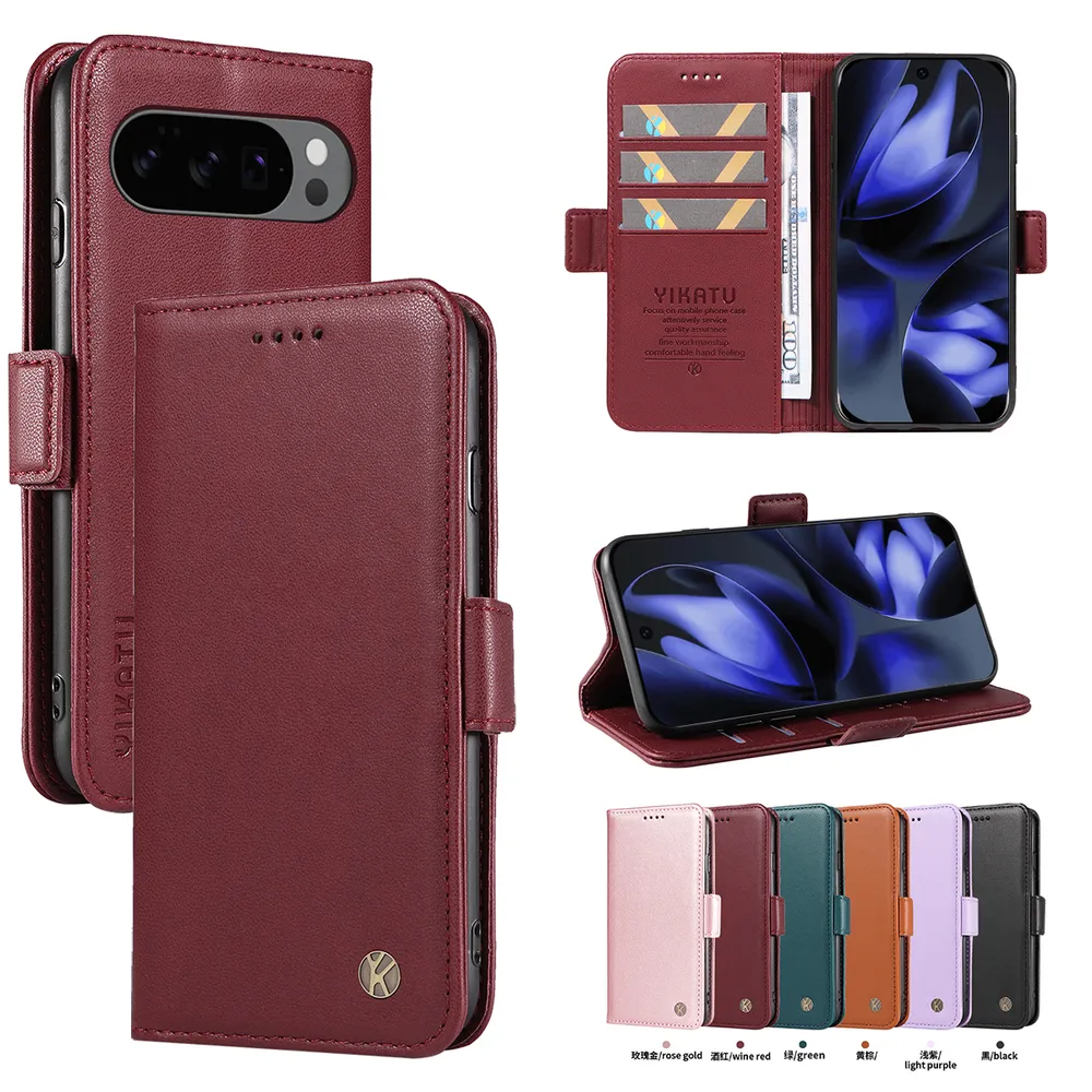 YIKATU YK-003 For Google Pixel 9 5G/Pixel 9 Pro 5G PU Leather Wallet Cover Magnetic Clasp Phone Stand Case