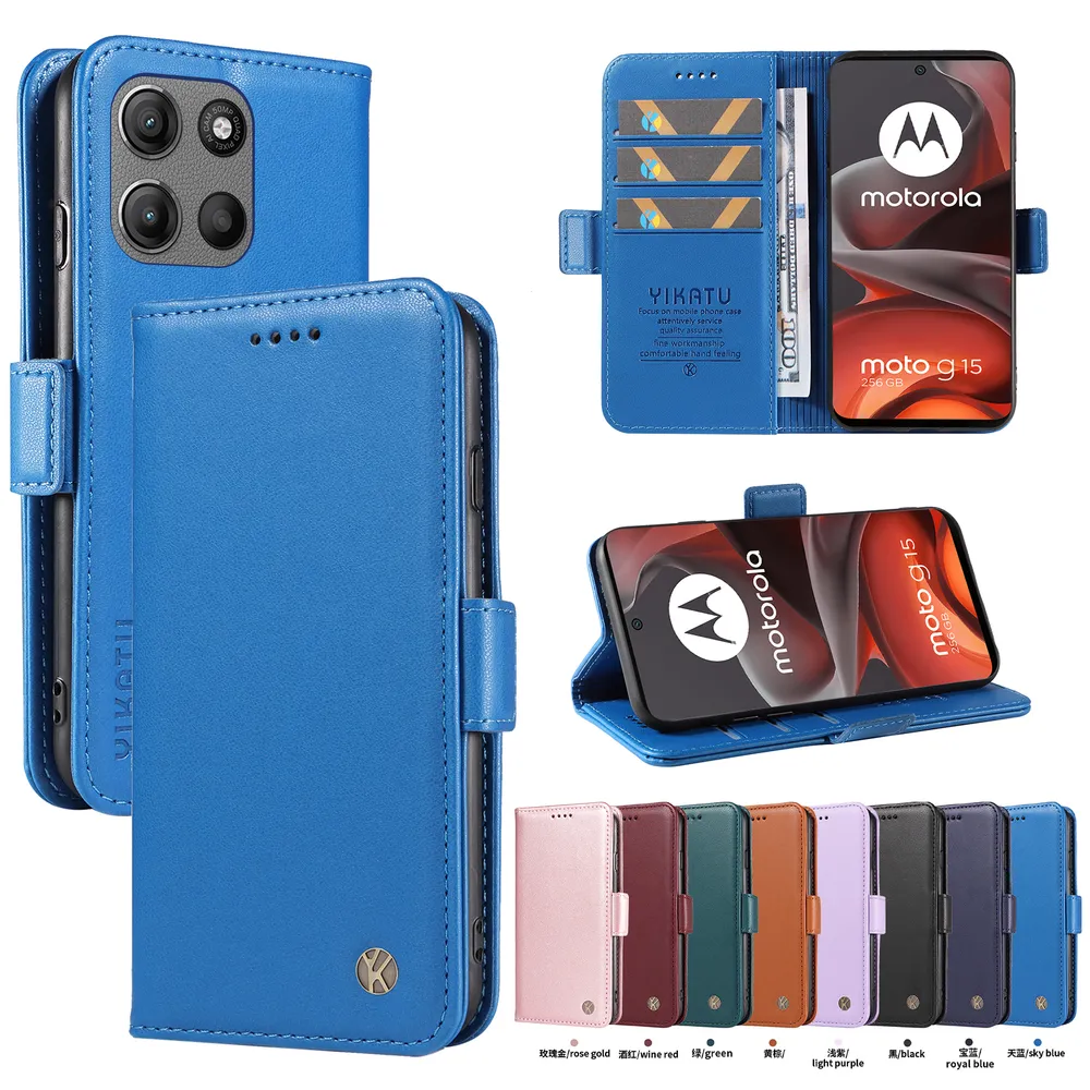 YIKATU YK-003 For Motorola Moto G15 PU Leather Wallet Cover Magnetic Clasp Phone Stand Case