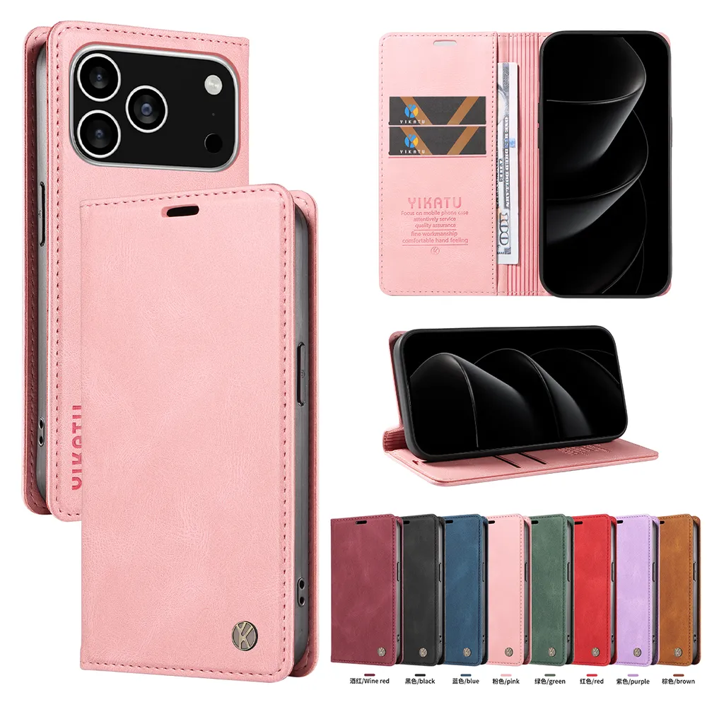 YIKATU YK-004 For iPhone 17 Pro Max Magnetic Case Skin-touch Leather Stand Wallet Phone Cover 