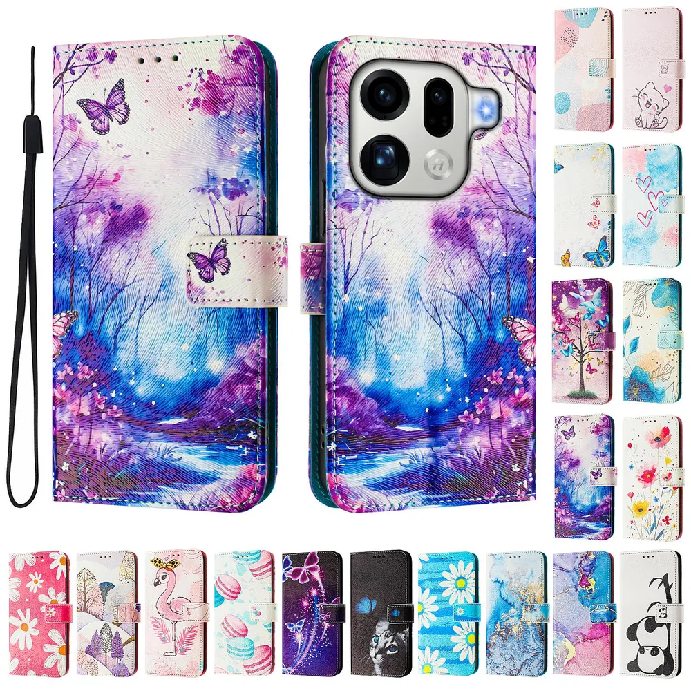 CH05 For Oppo Find X9 Pro Pattern Printing PU Leather Drop-proof Cover Magnetic Clasp Flip Stand Wallet Case