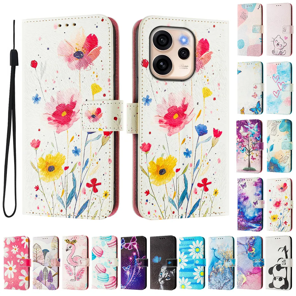 CH05 For Oppo Reno 15 5G Pattern Printing PU Leather Drop-proof Cover Magnetic Clasp Flip Stand Wallet Case