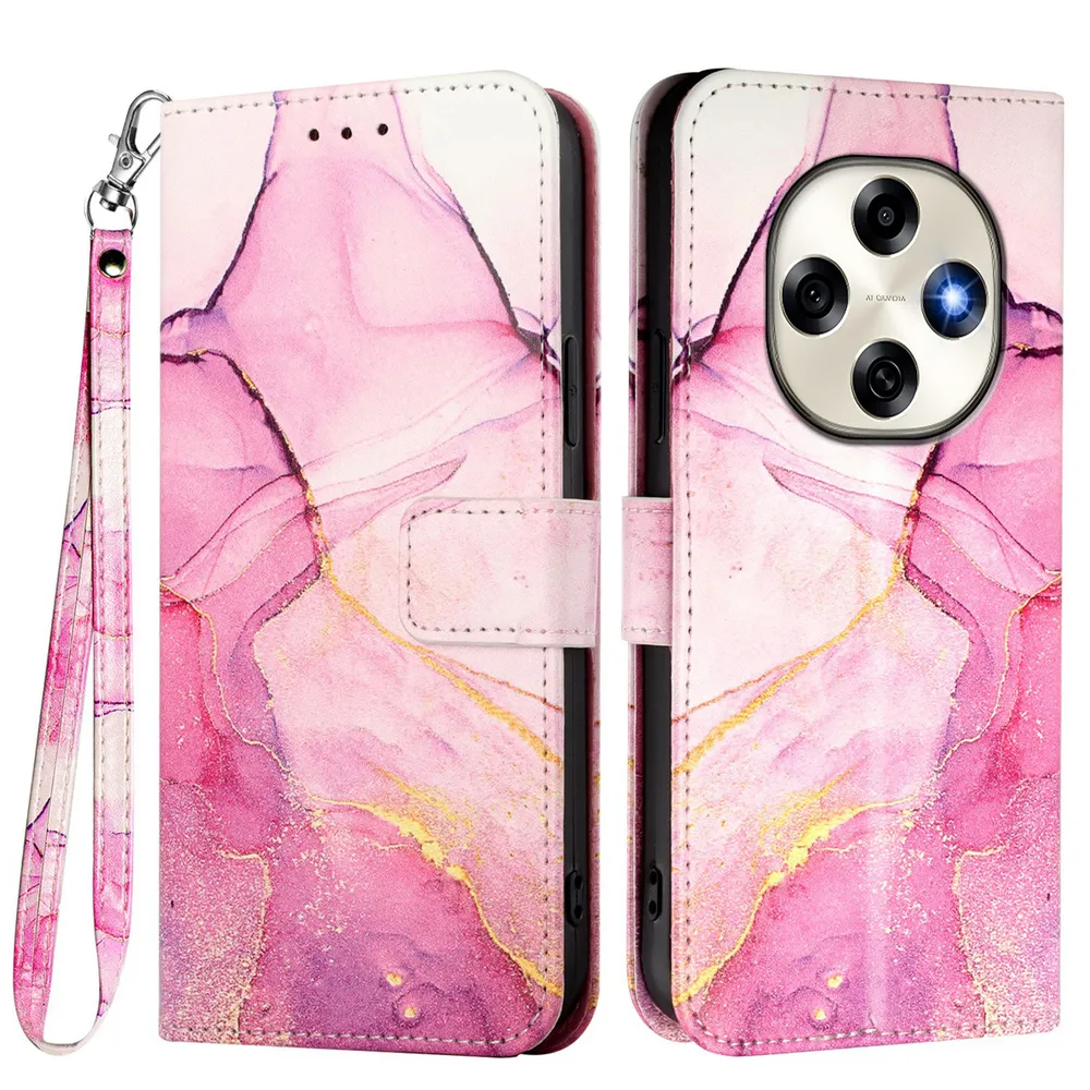 For Oppo A6 Pro Marble Pattern Scratch Resistant Magnetic Buckle Flip Leather Case with Wrist Strap