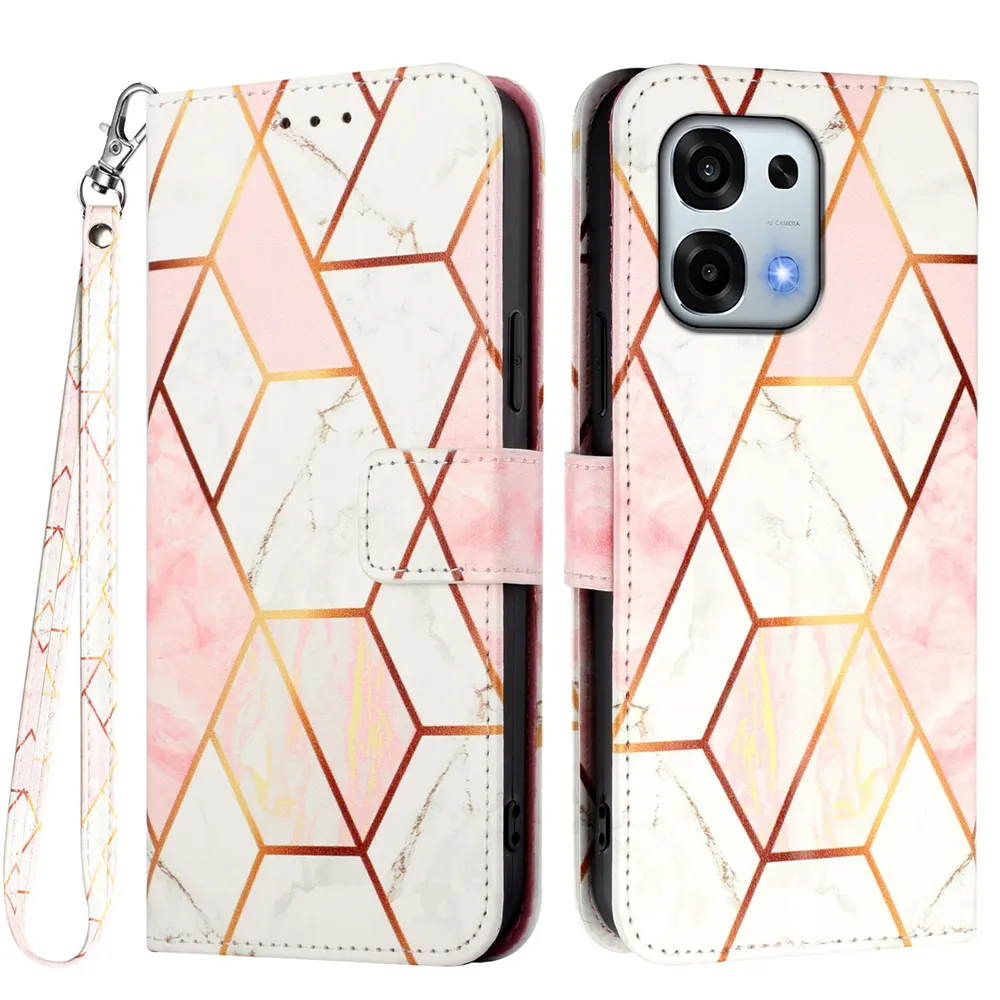For Oppo A6 Marble Pattern Scratch Resistant Magnetic Buckle Flip Leather Case with Wrist Strap