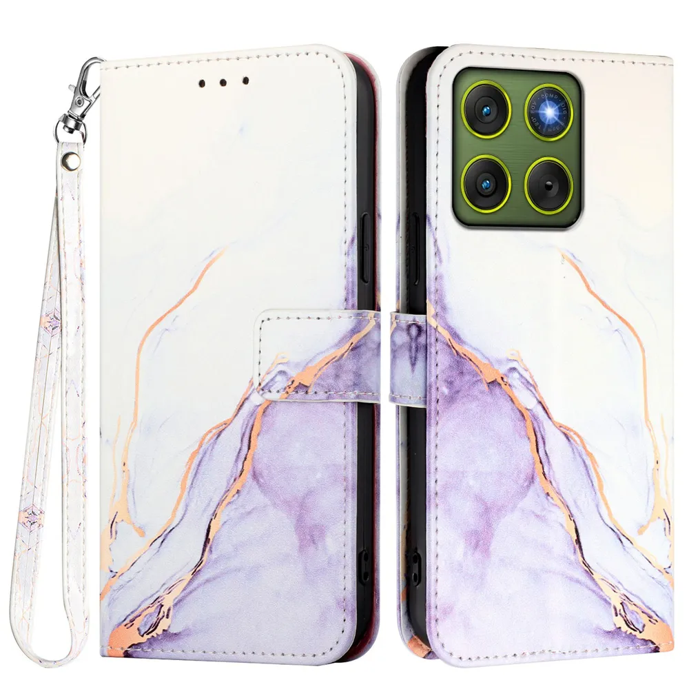 For Motorola Moto X70 Air 5G Marble Pattern Scratch Resistant Magnetic Buckle Flip Leather Case with Wrist Strap