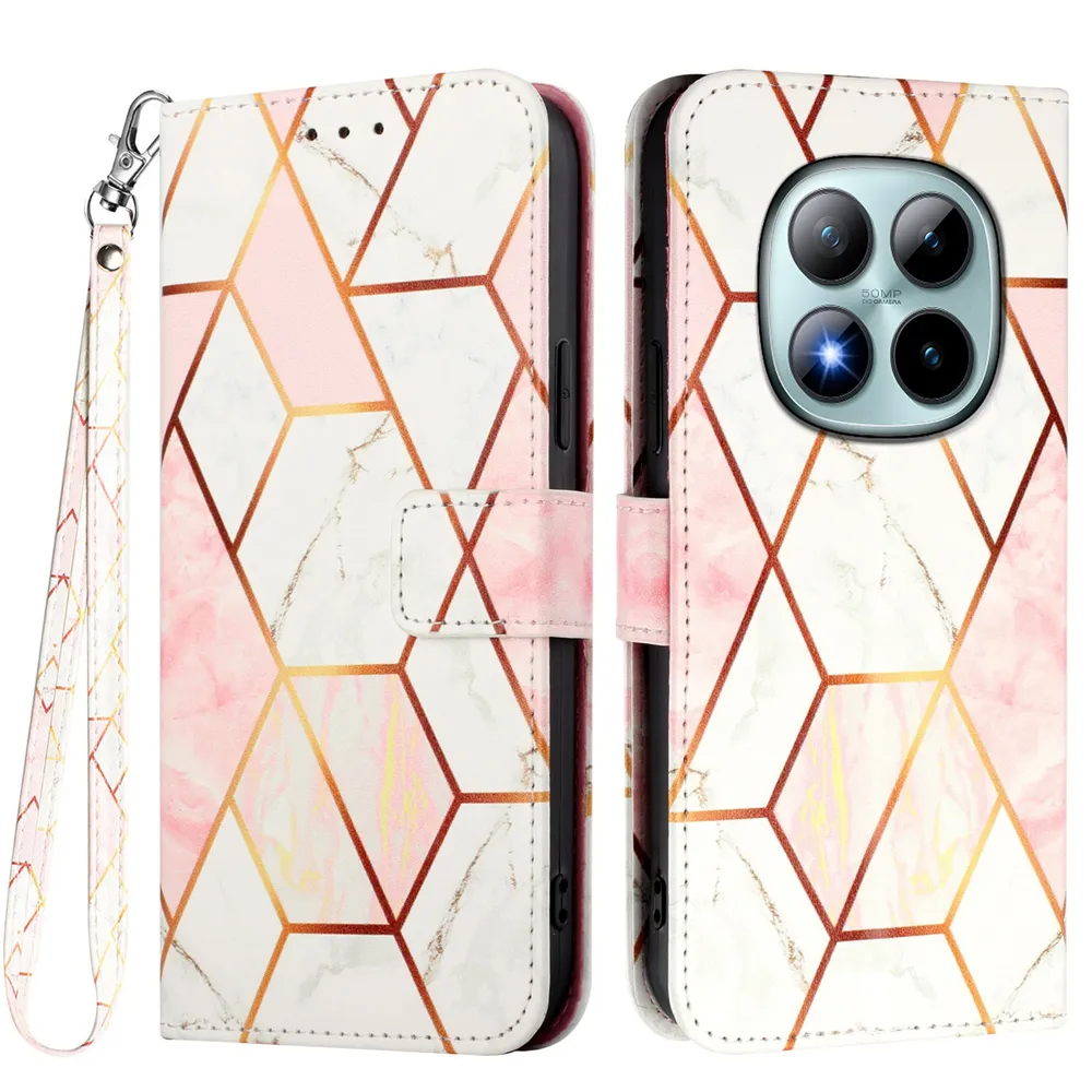For Xiaomi Redmi Note 15 Pro Plus Marble Pattern Scratch Resistant Magnetic Buckle Flip Leather Case with Wrist Strap