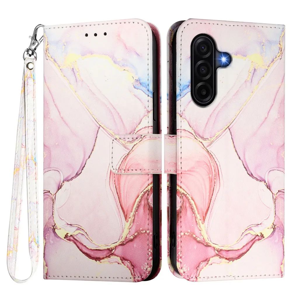 For Samsung Galaxy A37 Marble Pattern Scratch Resistant Magnetic Buckle Flip Leather Case with Wrist Strap