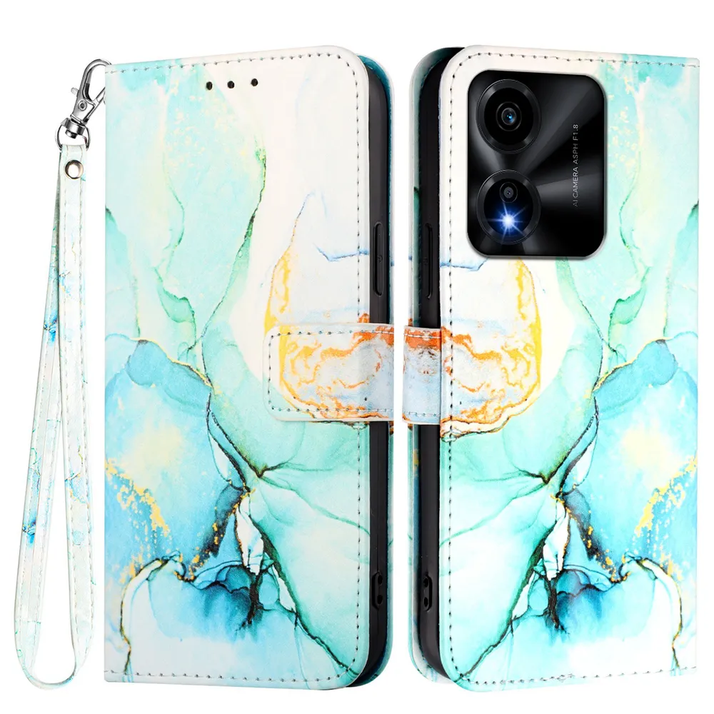 For Honor X5C Plus Marble Pattern Scratch Resistant Magnetic Buckle Flip Leather Case with Wrist Strap