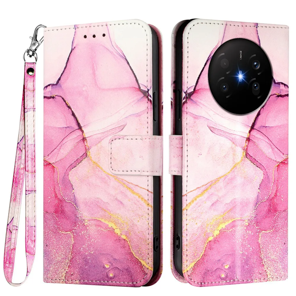 For Huawei Mate 70 Air Marble Pattern Scratch Resistant Magnetic Buckle Flip Leather Case with Wrist Strap