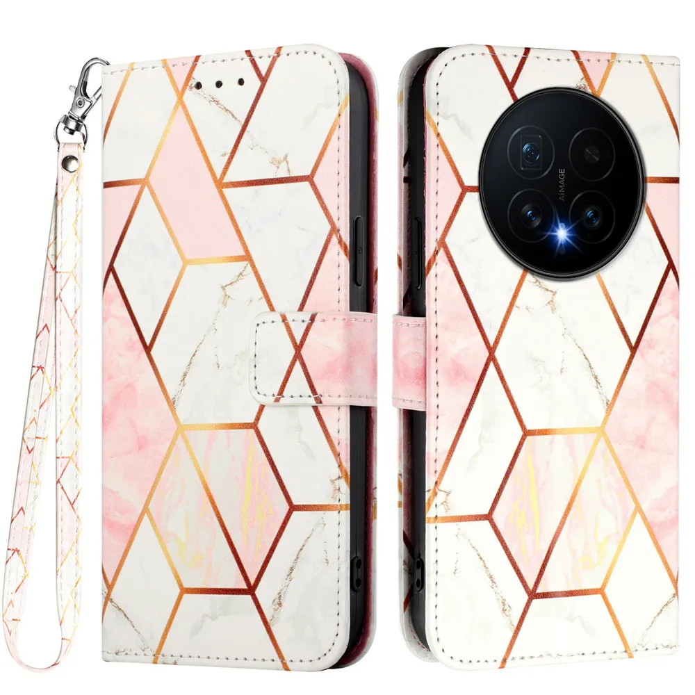 For Honor Magic 8 Marble Pattern Scratch Resistant Magnetic Buckle Flip Leather Case with Wrist Strap