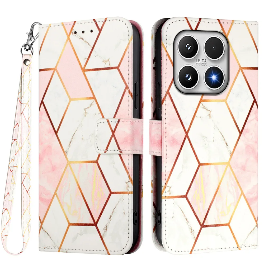 For Xiaomi 17 Marble Pattern Scratch Resistant Magnetic Buckle Flip Leather Case with Wrist Strap
