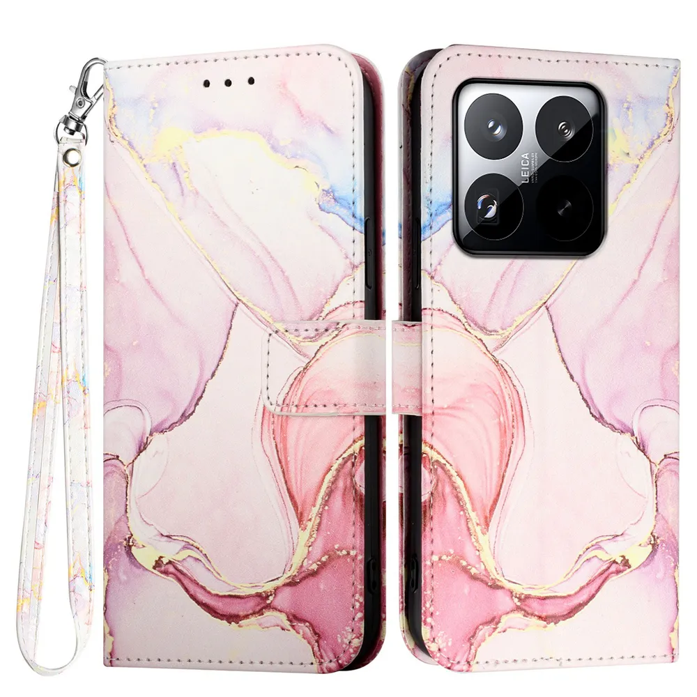 For Xiaomi 15T Marble Pattern Scratch Resistant Magnetic Buckle Flip Leather Case with Wrist Strap