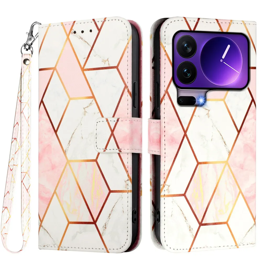 For Xiaomi 17 Pro Marble Pattern Scratch Resistant Magnetic Buckle Flip Leather Case with Wrist Strap