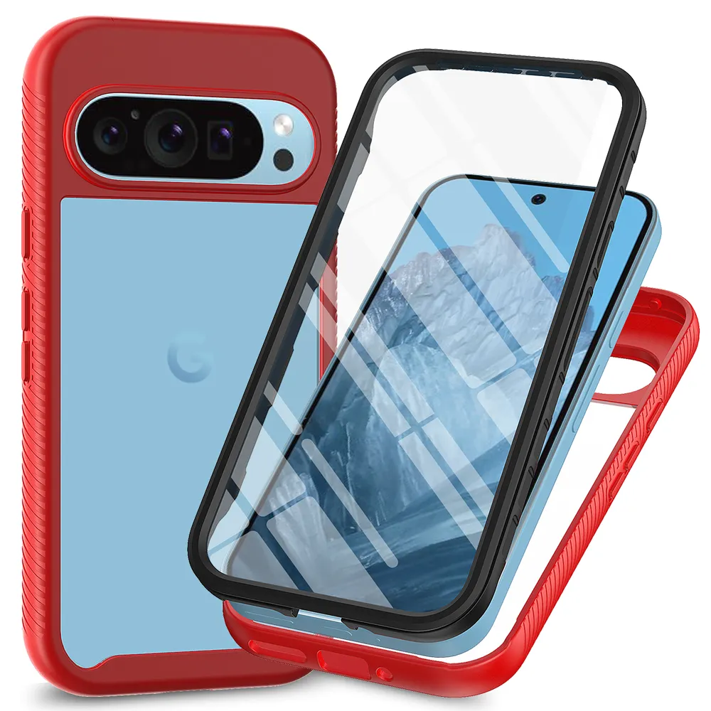 For Google Pixel 9 Pro XL Case Shockproof TPU+PC Phone Back Cover with PET Screen Film