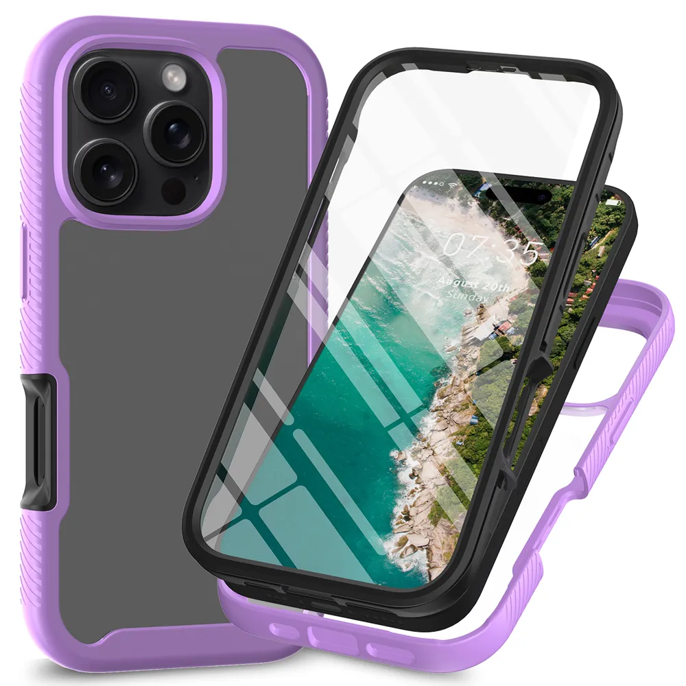 For iPhone 16 Pro Case Shockproof TPU+PC Phone Back Cover with PET Screen Film