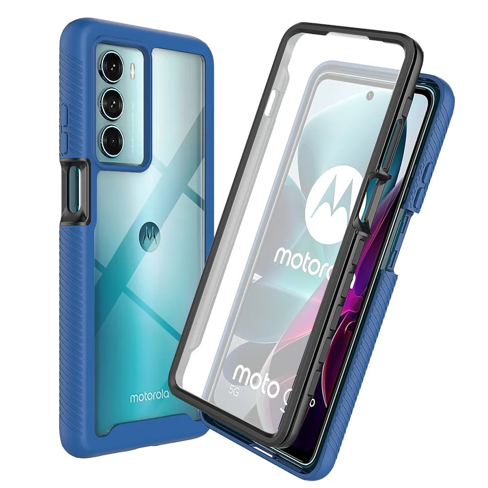 For Motorola Moto G200 Case Shockproof TPU+PC Phone Back Cover with PET Screen Film