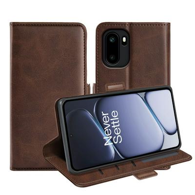 For OnePlus Ace 6 / 15R Double Buckle Wallet Style Folio Flip Leather Case with Stand and Card Slots Function