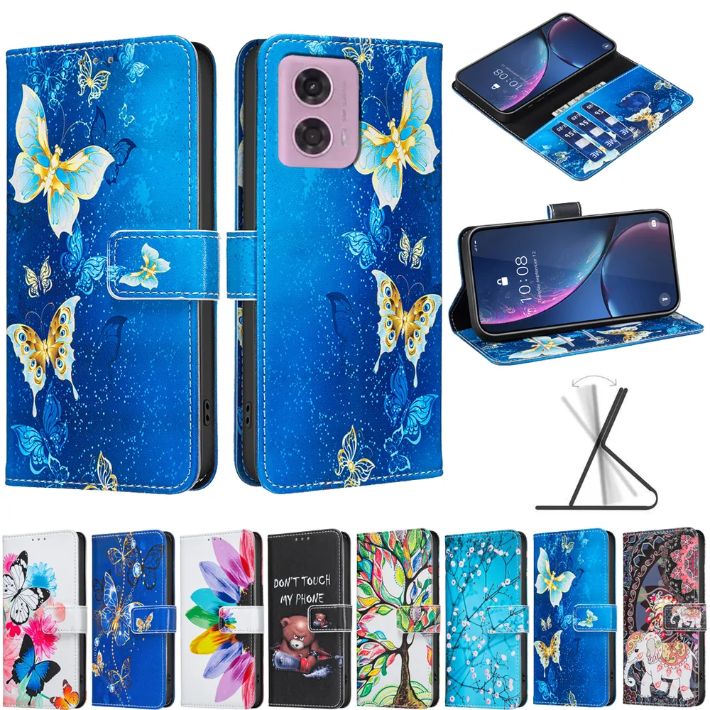For Motorola Moto G04 / G24 / E14 Color Painted Side Flip Scratch Resistant PU Leather Wallet Phone Case