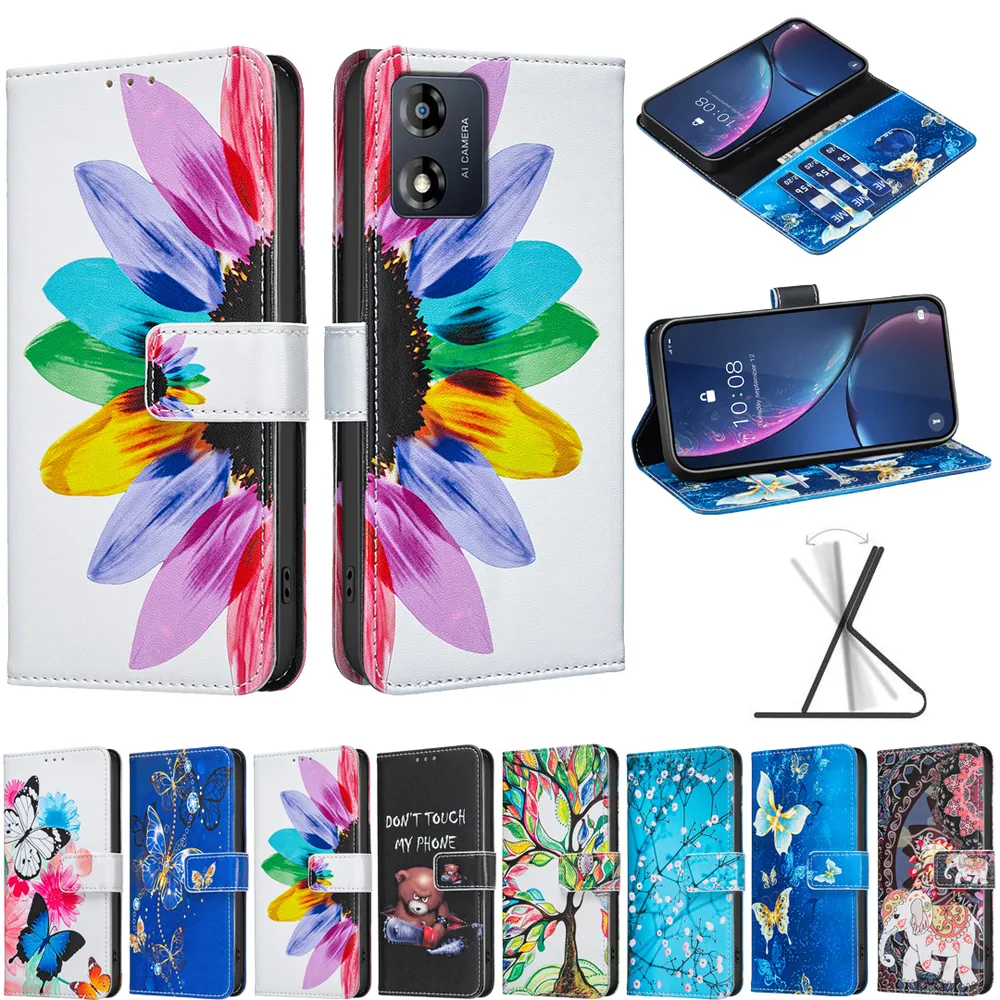 For Motorola Moto E13 4G Color Painted Side Flip Scratch Resistant PU Leather Wallet Phone Case