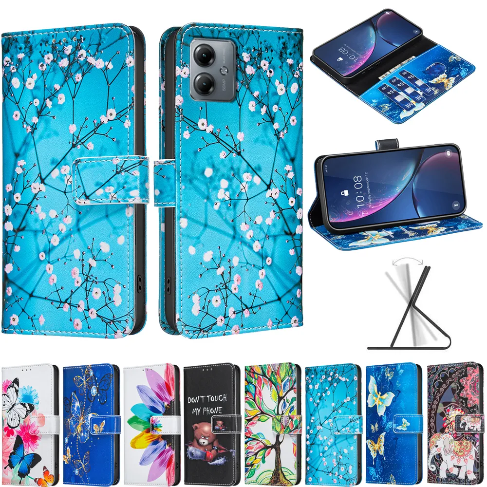 For Motorola Moto G54 5G Color Painted Side Flip Scratch Resistant PU Leather Wallet Phone Case