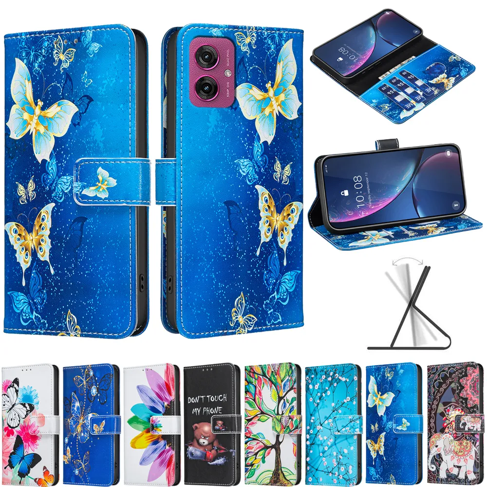 For Motorola Moto G55 5G Color Painted Side Flip Scratch Resistant PU Leather Wallet Phone Case