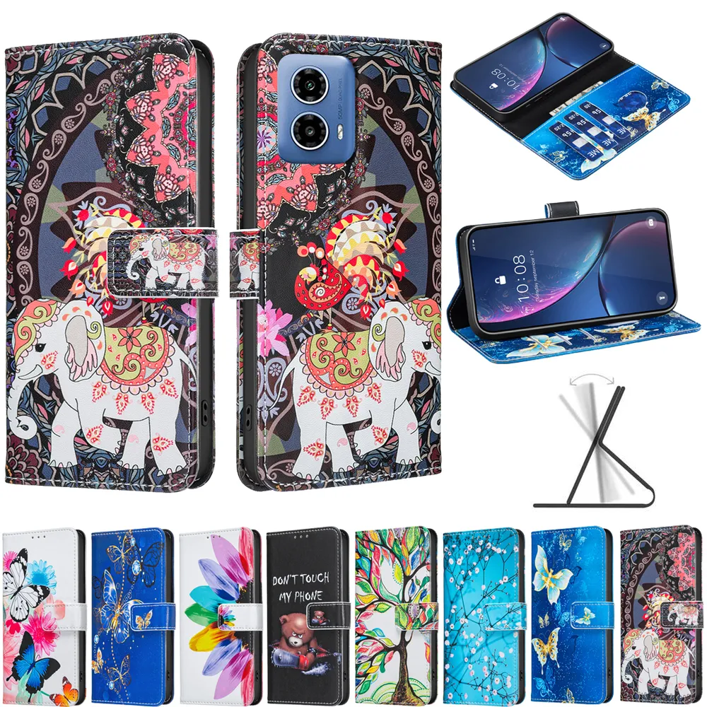 For Motorola Moto G34 5G Color Painted Side Flip Scratch Resistant PU Leather Wallet Phone Case