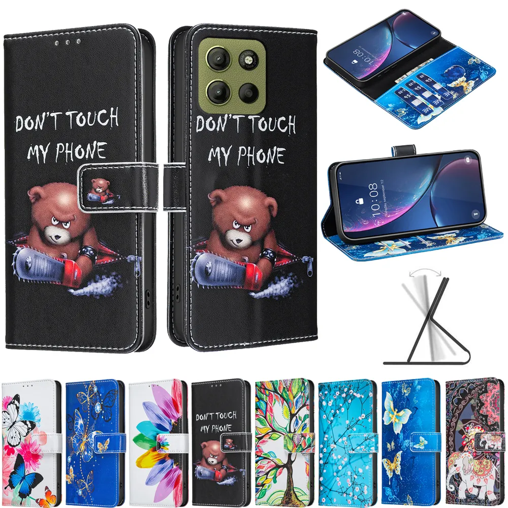 For Motorola Moto G15 Color Painted Side Flip Scratch Resistant PU Leather Wallet Phone Case