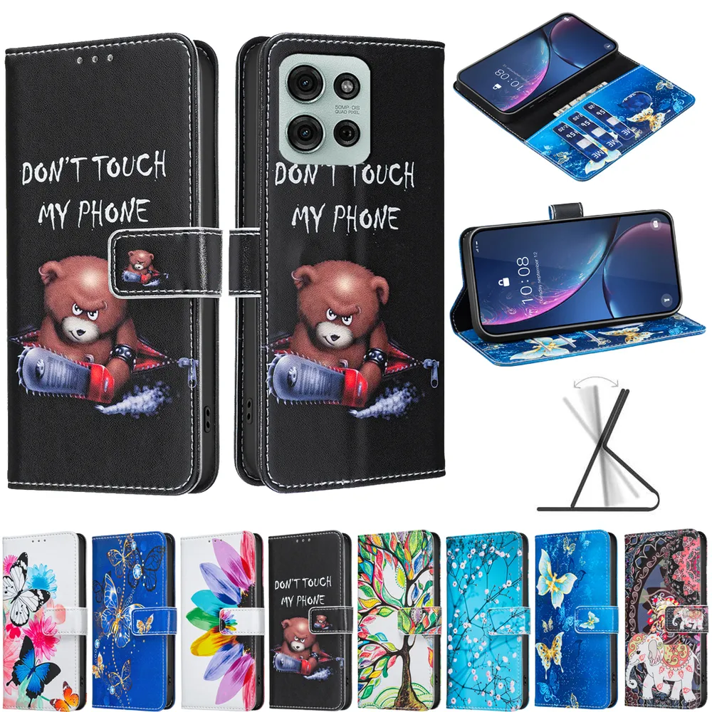 For Motorola Moto G75 Color Painted Side Flip Scratch Resistant PU Leather Wallet Phone Case