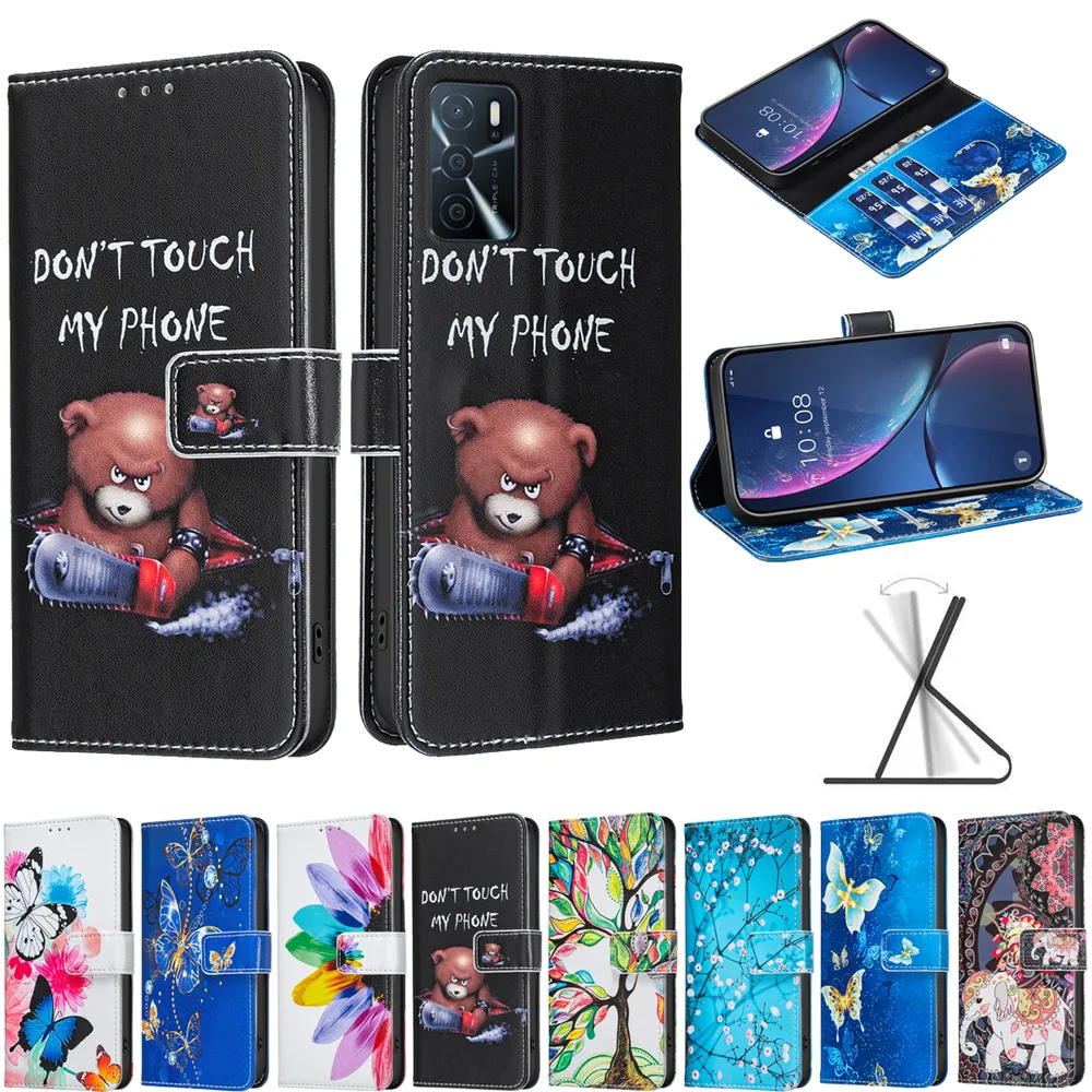 For Oppo A16 / A16S Color Painted Side Flip Scratch Resistant PU Leather Wallet Phone Case