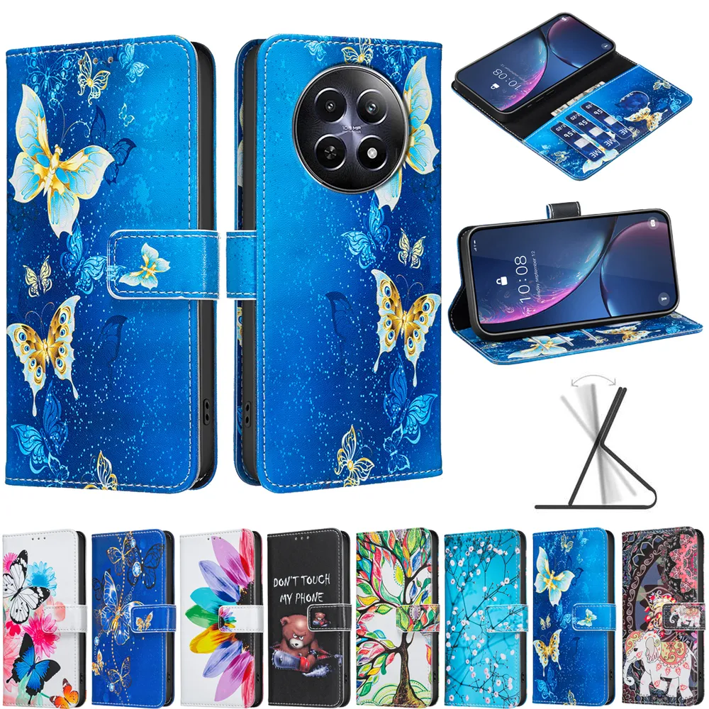 For Realme 12 5G Color Painted Side Flip Scratch Resistant PU Leather Wallet Phone Case