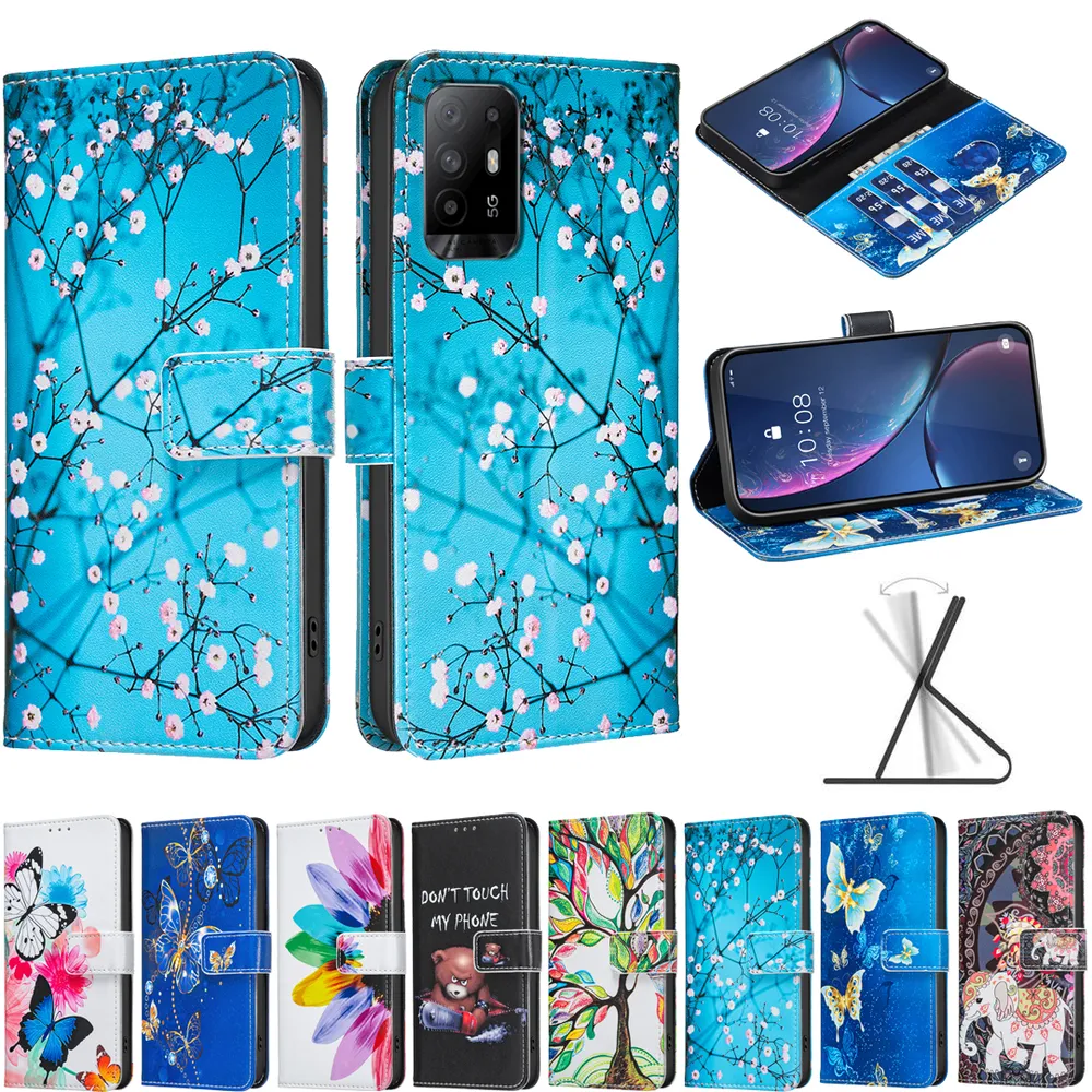 For Oppo A94 5G Color Painted Side Flip Scratch Resistant PU Leather Wallet Phone Case