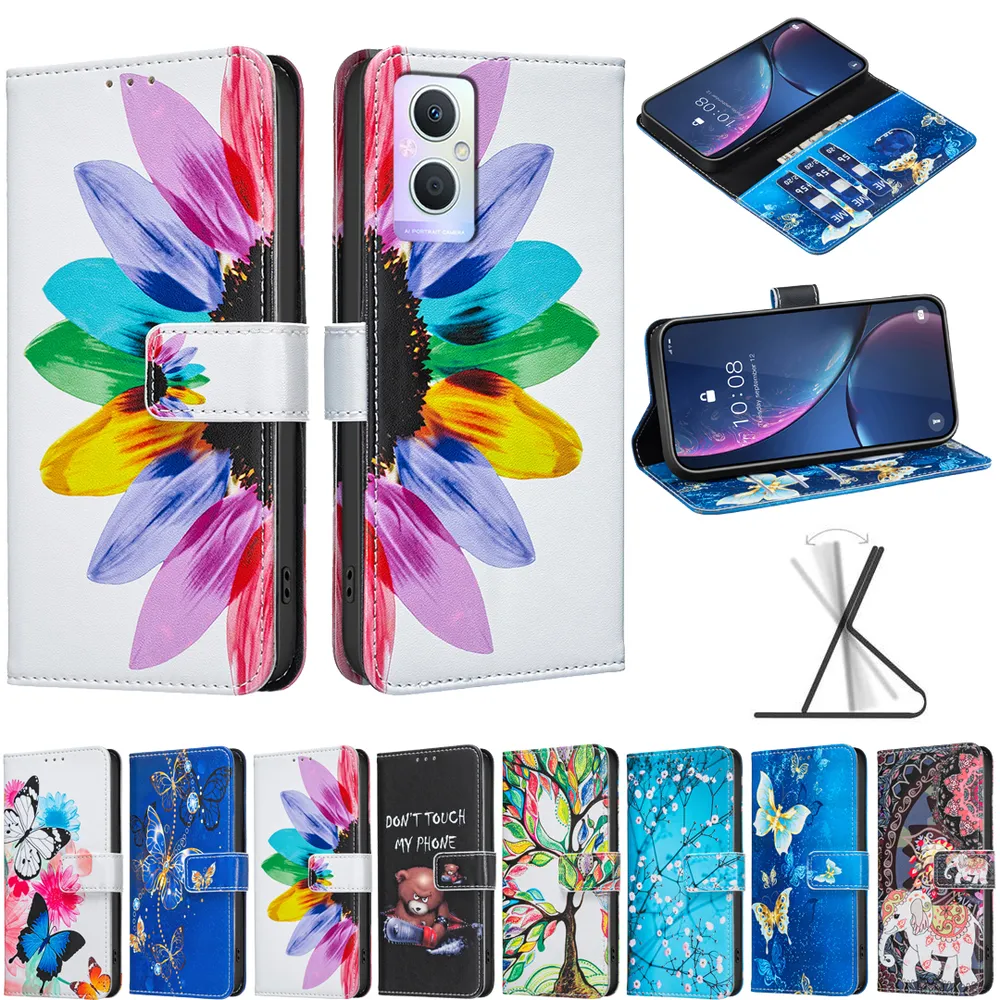 For Oppo Reno 7Z Color Painted Side Flip Scratch Resistant PU Leather Wallet Phone Case