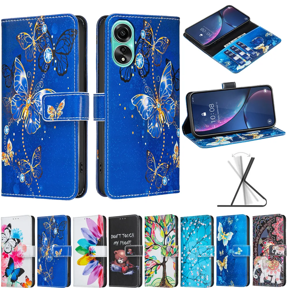 For Oppo A78 4G Color Painted Side Flip Scratch Resistant PU Leather Wallet Phone Case