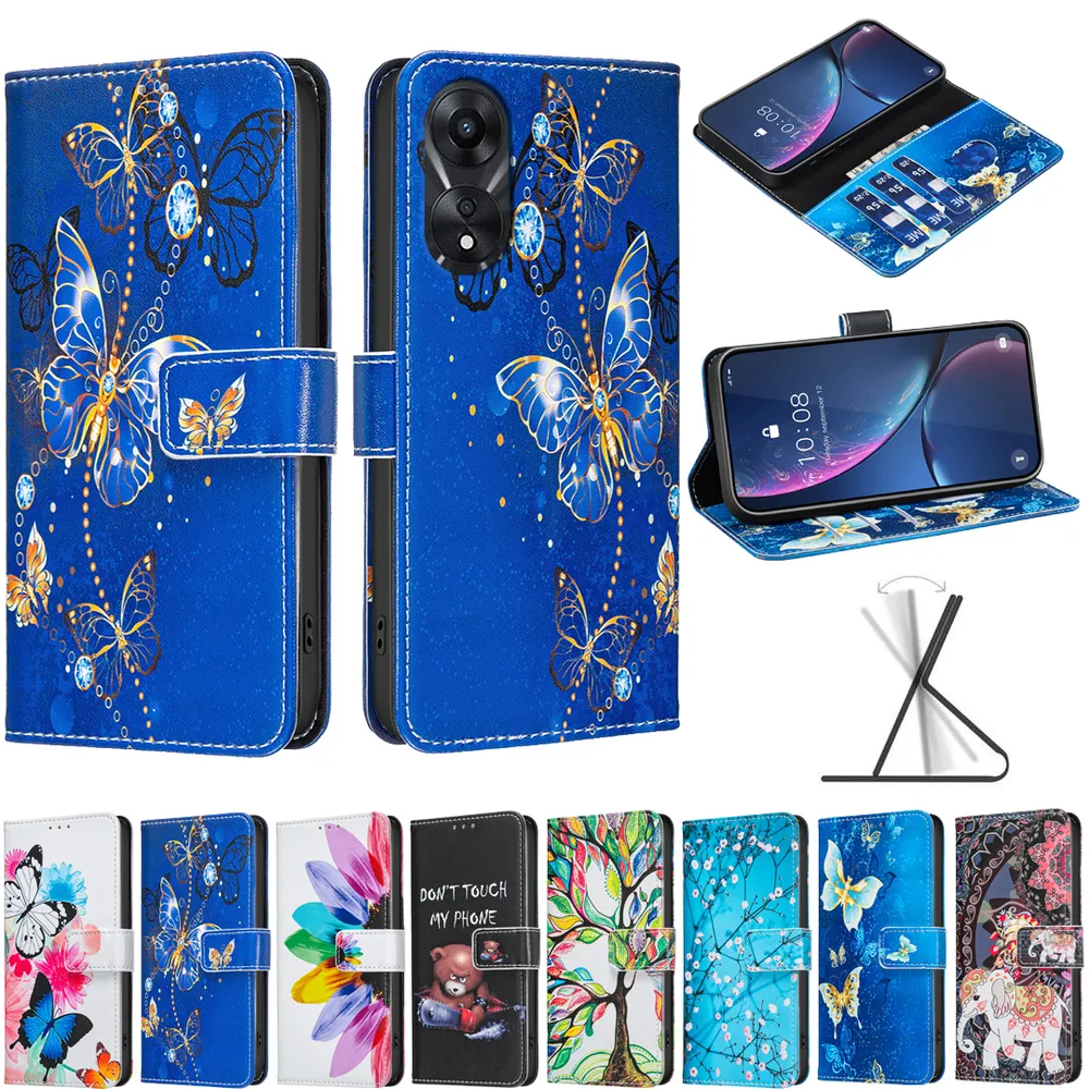 For Oppo A78 5G Color Painted Side Flip Scratch Resistant PU Leather Wallet Phone Case