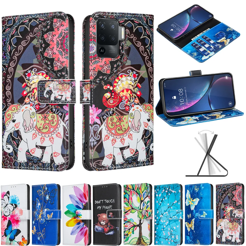 For Oppo A94 4G Color Painted Side Flip Scratch Resistant PU Leather Wallet Phone Case