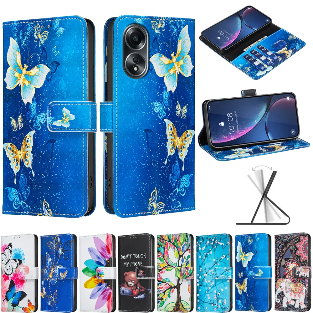 For Oppo A58 4G Color Painted Side Flip Scratch Resistant PU Leather Wallet Phone Case