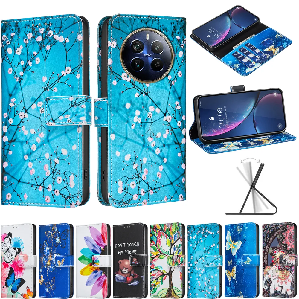 For Realme 12 Pro 5G Color Painted Side Flip Scratch Resistant PU Leather Wallet Phone Case