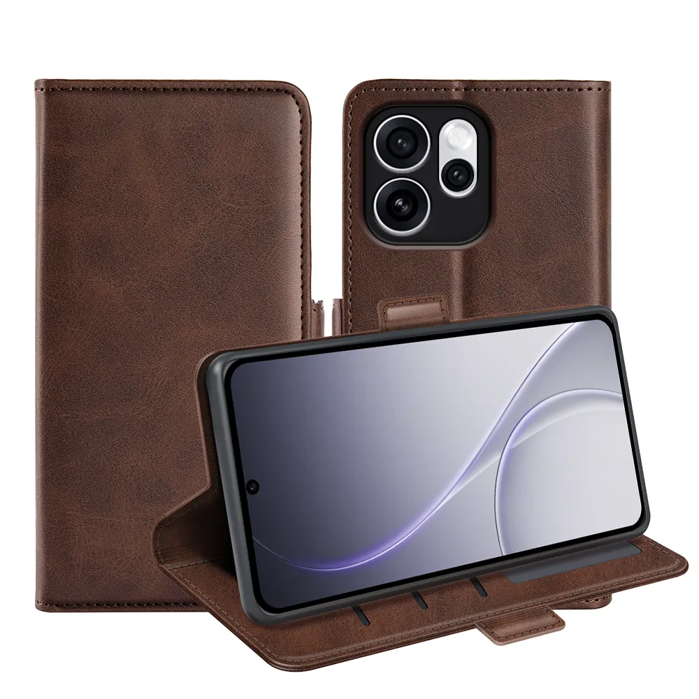 For OPPO Reno 15 5G/OPPO Reno 15 Pro Double Buckle Wallet Style Folio Flip Leather Case with Stand and Card Slots Function