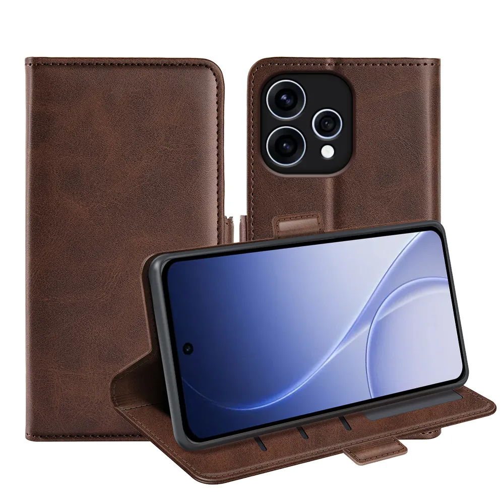 For OPPO Reno 15 5G Double Buckle Wallet Style Folio Flip Leather Case with Stand and Card Slots Function