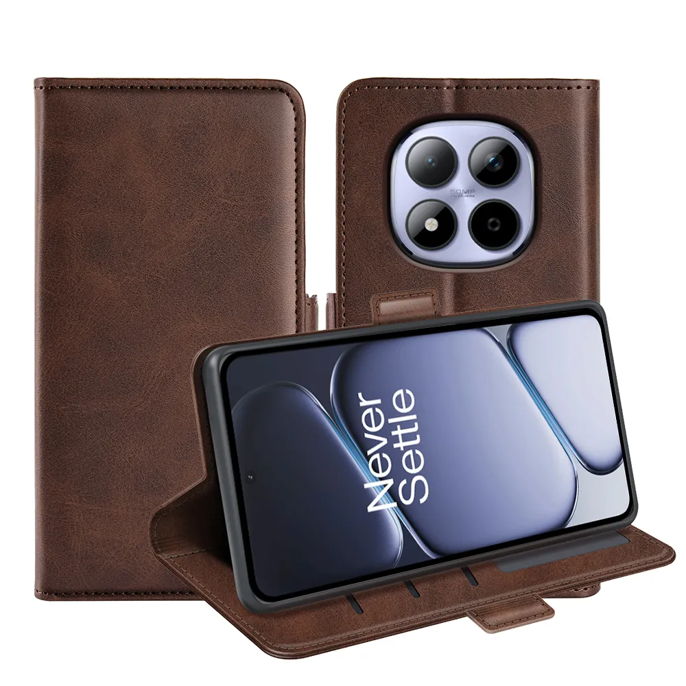 For Xiaomi Redmi Note 15 Pro 4G Double Buckle Wallet Style Folio Flip Leather Case with Stand and Card Slots Function