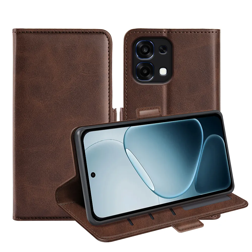 For OPPO F31 5G/OPPO A6/OPPO A6 Pro Double Buckle Wallet Style Folio Flip Leather Case with Stand and Card Slots Function