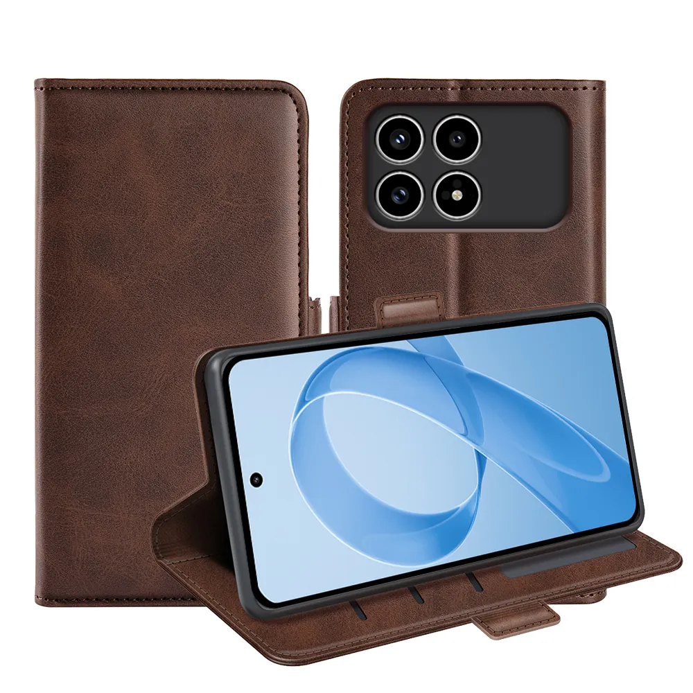 For Xiaomi Redmi K90 5G/Xiaomi Poco F8 Pro 5G Double Buckle Wallet Style Folio Flip Leather Case with Stand and Card Slots Function
