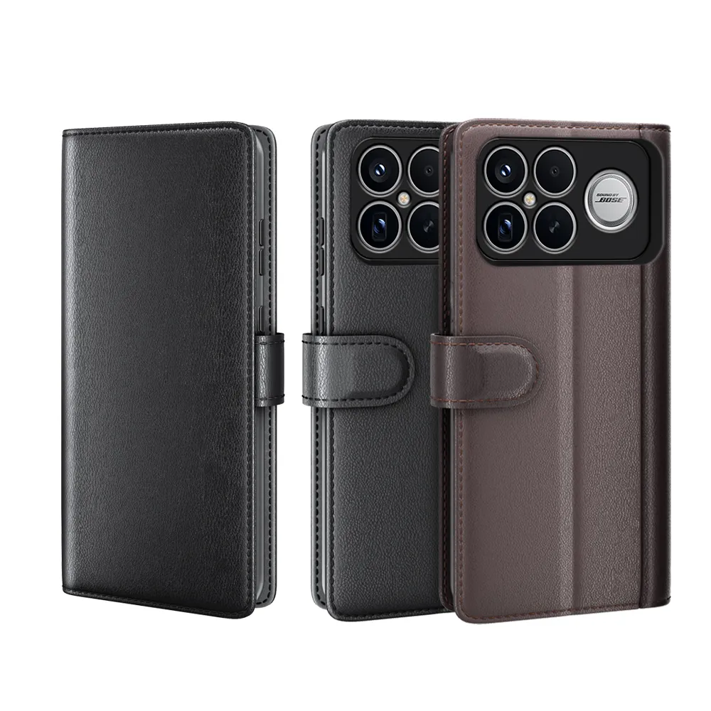 for Xiaomi Redmi K90 Pro Max 5G/Xiaomi Poco F8 Ultra 5G Side Flip Wallet Style Genuine Leather + Soft TPU Card Slots with Stand and Magnetic Buckle Case 
