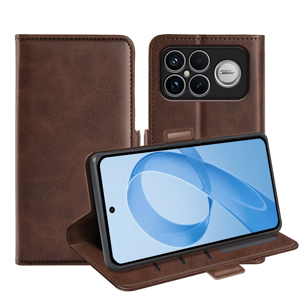 For Xiaomi Redmi K90 Pro Max 5G/Xiaomi Poco F8 Ultra 5G Double Buckle Wallet Style Folio Flip Leather Case with Stand and Card Slots Function