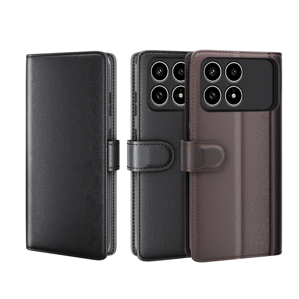 for Xiaomi Redmi K90 5G/Xiaomi Poco F8 Pro 5G Side Flip Wallet Style Genuine Leather + Soft TPU Card Slots with Stand and Magnetic Buckle Case 