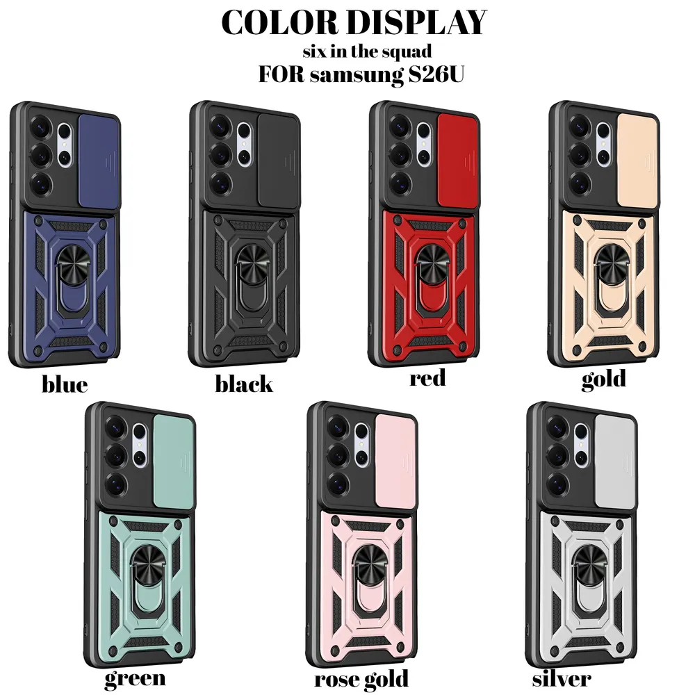Samsung Galaxy 26 Ultra Ring Holder Kickstand Camera Slide Cover Design PC + TPU Phone Back Cover Case