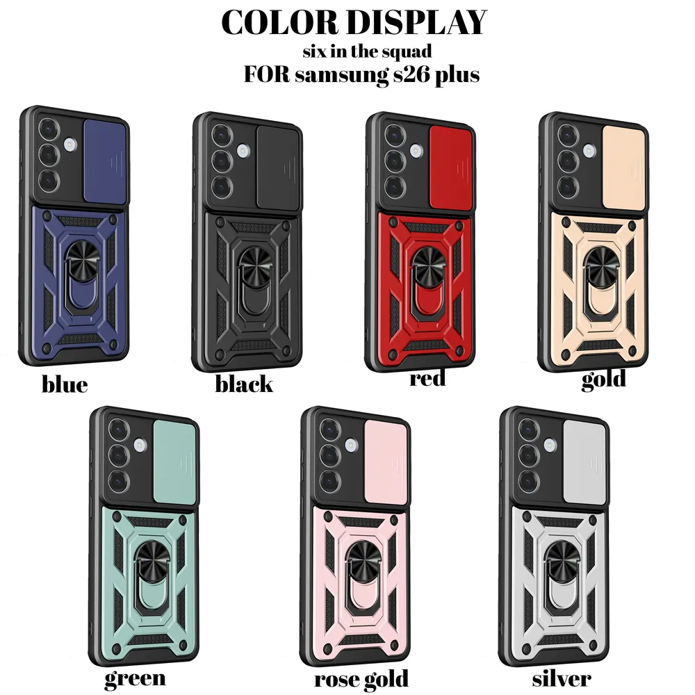Samsung Galaxy 26 Ring Holder Kickstand Camera Slide Cover Design PC + TPU Phone Back Cover Case