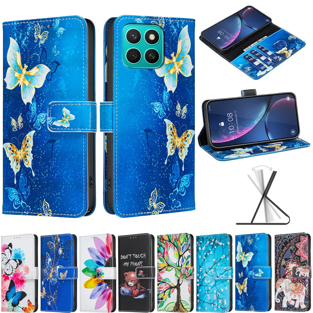 For Honor X8C Color Painted Side Flip Scratch Resistant PU Leather Wallet Phone Case