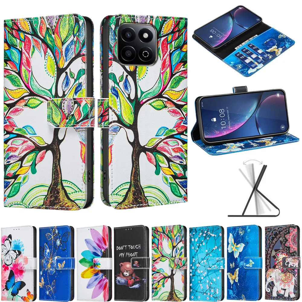 For Honor X7C Color Painted Side Flip Scratch Resistant PU Leather Wallet Phone Case