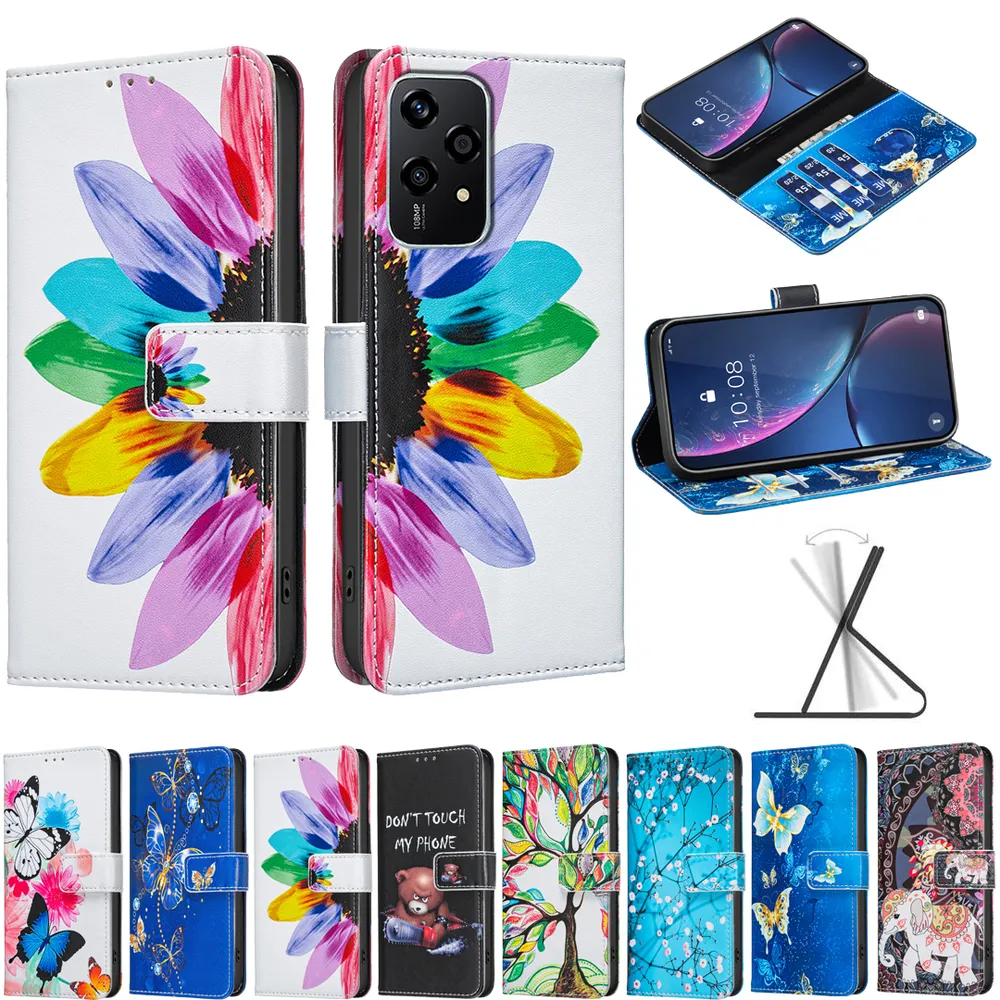 For Honor 200 Lite Color Painted Side Flip Scratch Resistant PU Leather Wallet Phone Case